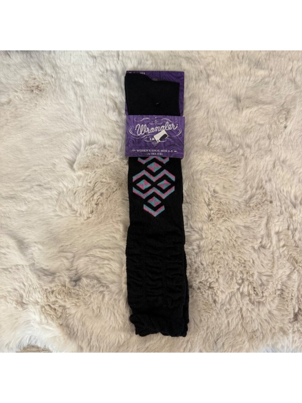 NWT Wrangler Women’s Black & Purple Ruffle Boot Socks, Size 6-9